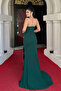 Crepe Fabric Pearled Strapless Fish Dress with Flywheel Detail - Emerald Green - 5