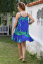 Blue Skirt with Ruffles and Adjustable Straps Allover Printed Casual Viscose Woven Dress 105 66 - 6