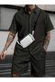 Men's Black Short Sleeve Shirt Shorts Ottoman Suit