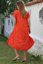 Orange V-Neck Low Sleeve Allover Printed Casual Viscose Woven Dress 115 66 - 6