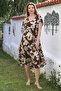 Coffee-Beige V-Neck Low Sleeve Allover Printed Casual Viscose Woven Dress 115 66 - 2