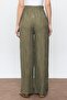 Khaki Corded Palazzo Trousers with Elastic Waist - 5