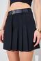 Women's Black Belted Pleated Shorts Skirt - 4