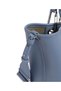 Women's Wide Leather Short Handle Long Strap Blue Shoulder Bag with Logo Detail - 6