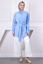 Blue Waist Belted Modal Shirt - 2
