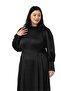 Plus Size Shirred Sleeves Sash Detailed Long Satin Black Dress - 4