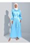 Light Blue Satin Hijab Dress - Sash Detail - Woman