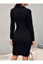 Women's Jacket Collar Button Detailed Atlas Fabric Dress - 3