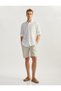 Linen Blended Pocket Detailed Bermuda Striped Waist Lace up Shorts - 2