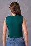 Stretchy Knitwear Fabric Button Detailed Sleeveless Emerald Green Crop Blouse 9902 - 3