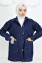 Pocket Detailed Hijab Denim Jacket Navy Blue 702 - 4