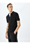 Half Zipper Cotton Blend Short Sleeve Knitwear T-Shirt - 2