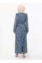 Blue Paisley Patterned Chiffon Hijab Dress with Shirring Detail - Refka - 6