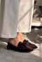 Celina Front Lace-Up Detail Genuine Leather Suede Women's Flats Brown - 4