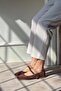 Grace Ankle-Tie Fastening Genuine Leather Suede Women's Flats Brown - 4