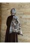 Cotton Mimosa Pattern Shawl - Black/Mould Green - 4