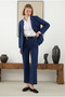 Half Ribbed Front Trousers Midnight Blue