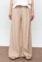 Beige Corded Palazzo Trousers with Elastic Waist - 3