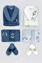 Deep Family Bathrobe Set 100% Organic Cotton Embroidered Cream/Blue - M/L - 7