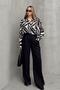 Zebra Patterned Loose Shirt Black-Stone 9320 - 3