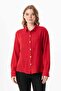 Long Sleeve Sign Pocket Detailed Muslin Summer Shirt Red Krmz