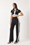 Women's Black and White Stripe Detailed Corded Button Closure Top and Bottom Set 60283040 - 4