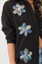 Women's Black Tulle Flower Accessory Long Sleeve Cotton Shirt 6526 60283057 - 5