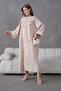 Women's Front Sequin Embroidered Loose Fit Long Linen Dress - 2