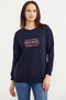 Printed Oversize Basic Sweatshirt - Navy Blue - 2