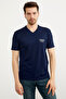 V-Neck Small Print Detailed T-Shirt - Navy Blue