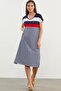 Crew Neck Midi Length Marine Dress - Navy - 3
