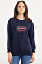 Printed Oversize Basic Sweatshirt - Navy Blue