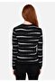 Slim Fit Round Neck Striped Women's Black Sweater - 2