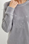 Embroidery Detailed Fleece Pajama Set - Gray - 5