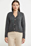 Wool Knitwear Cardigan with Frayed Collar Detail - Anthracite - 2
