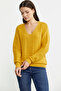 Motif Detailed V-Neck Wool Knitwear Sweater - Yellow - 3