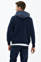 Hooded Zippered Quilted Knitwear Coat Navy Blue - 4