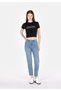 Slim Fit Round Neck Printed Women's Black Short Sleeve T-Shirt - 3