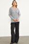 V-Neck Motif Knitwear Sweater - Gray - 4