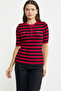Red Striped Knitwear Sweater - Button Detail - 2