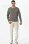 Men's Crew Neck Patterned Knitwear Sweater - Milky Brown - 3