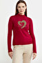 Red Stand Collar and Glitter Detailed Knitwear Sweater