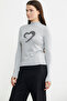 Gray Knitwear Sweater - Glitter Detailed, Stand Collar - 4