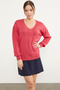 V-Neck Knitwear Sweater with Hair Knit Detail - Coral - 4