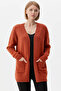 Women's Knitwear Jacket with V-Neck Pockets - Tan - 2