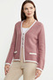 Short Wool Knitted Cardigan with Slit Collar Detail - Rose - 4