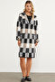 Colorful Long Cardigan with Block Pattern - Black