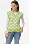 V-Neck Floral Motif Knitwear Sweater - Green - 3