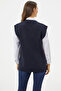 Zippered Floral Motif Knitwear Vest - Navy Blue - 5