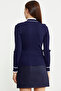 High Neck Knit Sweater with Button Detail on the Sleeve - Navy Blue - 5